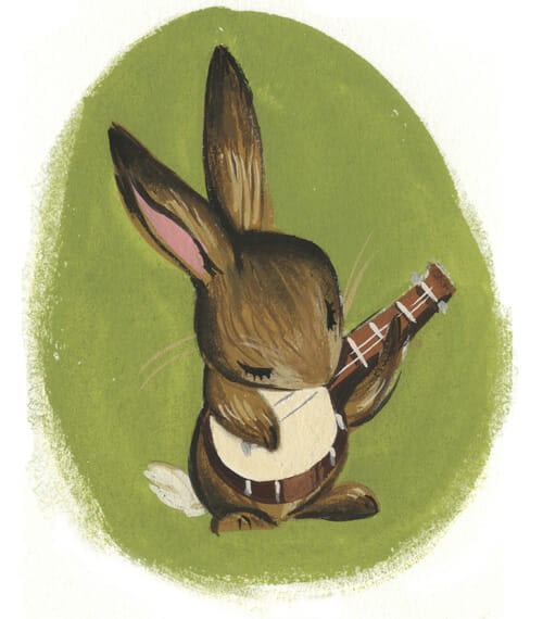Illustration of a bunny playing a banjo by Wednesday Kirwan